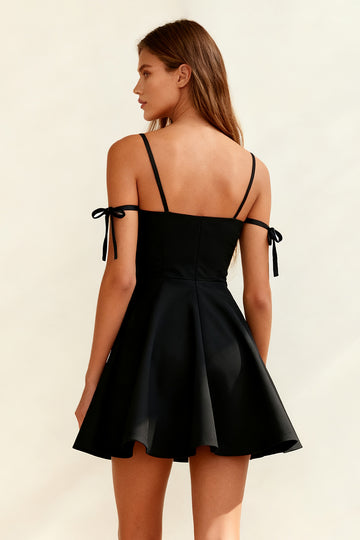A Line Cold Shoulder Little Black Dress with Bow